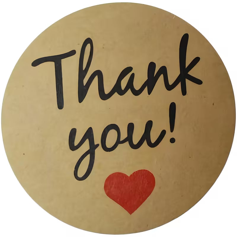 500 Pegatinas “Thank You” con Corazón, Kraft Redondas 40mm