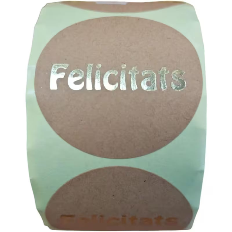 400 Etiquetas Adhesivas Felicitats (EN CATALAN!!!), Doradas con Relieve, 45 mm