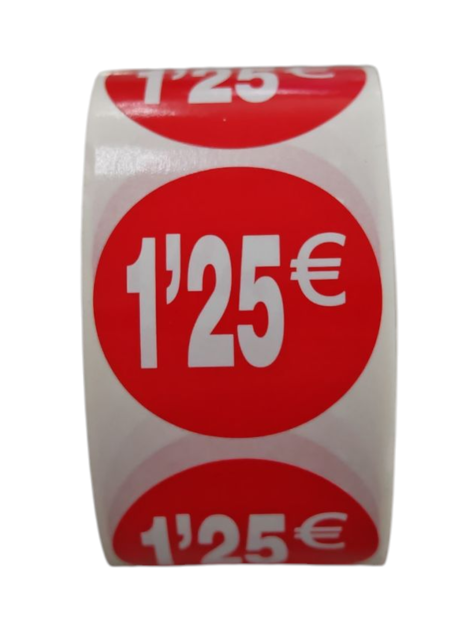 1000 Etiquetas de Precio"1.25€" - Rojo Flúor Ø 35mm - 2 Rollo de 500 Unidades
