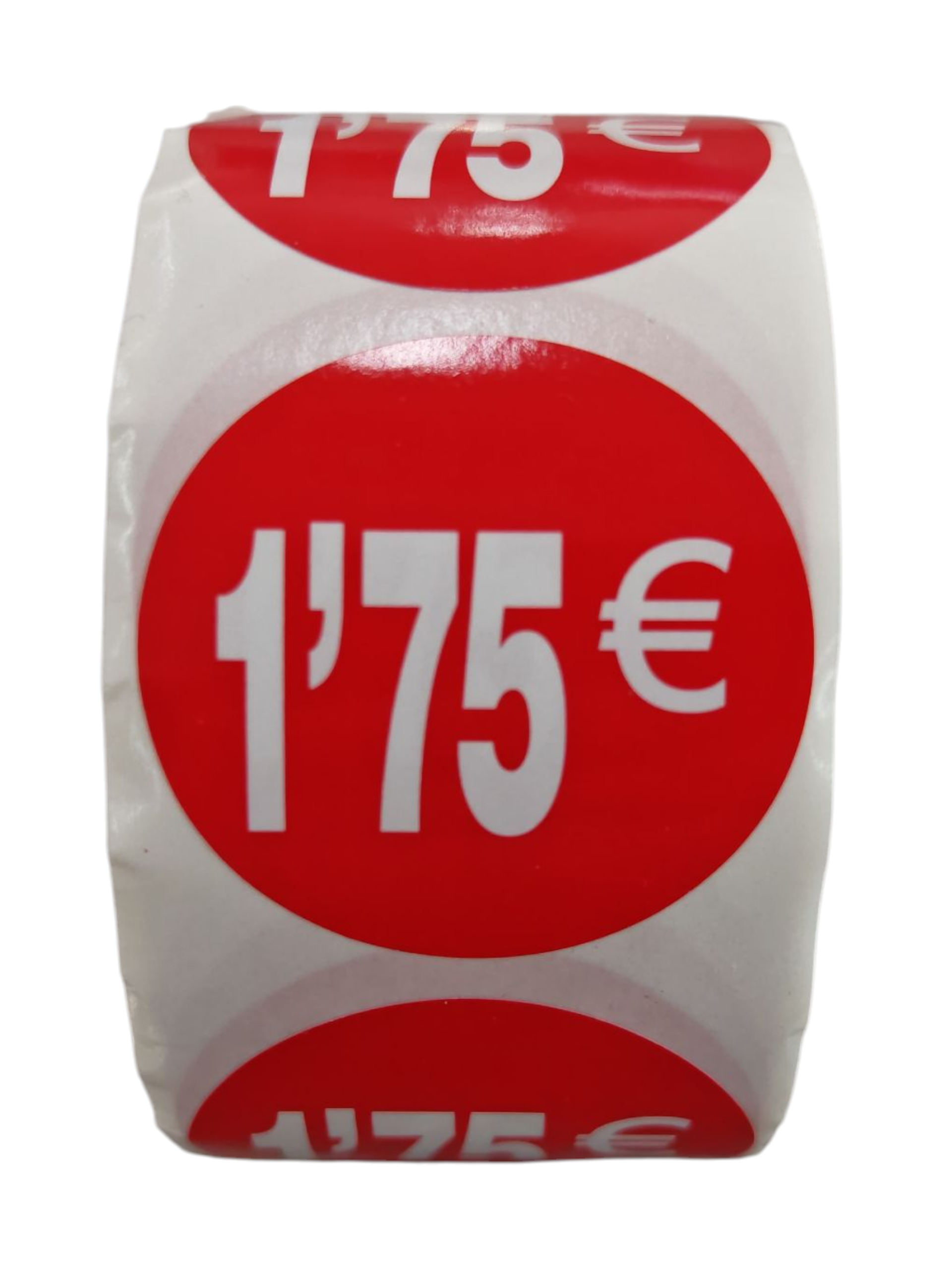1000 Etiquetas de Precio"1.75€" - Rojo Flúor Ø 35mm - 2 Rollo de 500 Unidades