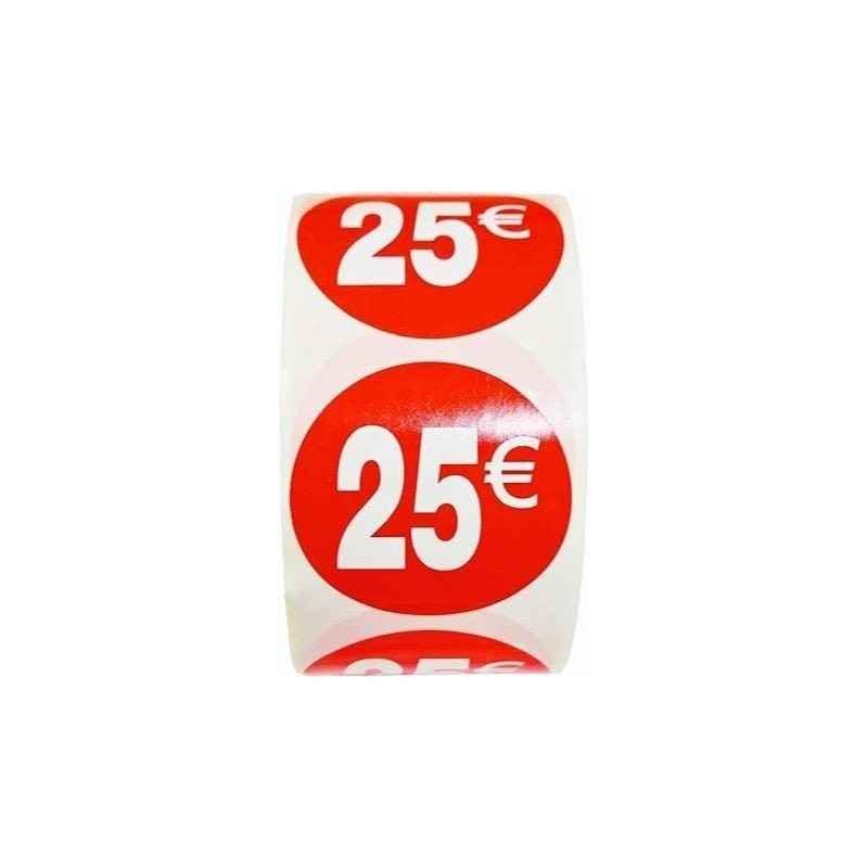 1000 Etiquetas de Precio"1€-30€" - Rojo Flúor Ø 35mm - 2 Rollo de 500 Unidades - BOLSASYMASBCN.COM