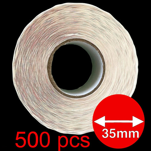 1000 Etiquetas de Precio"1€ - 30€" - Rojo Flúor Ø 35mm - 2 Rollo de 500 Unidades - BOLSASYMASBCN.COM