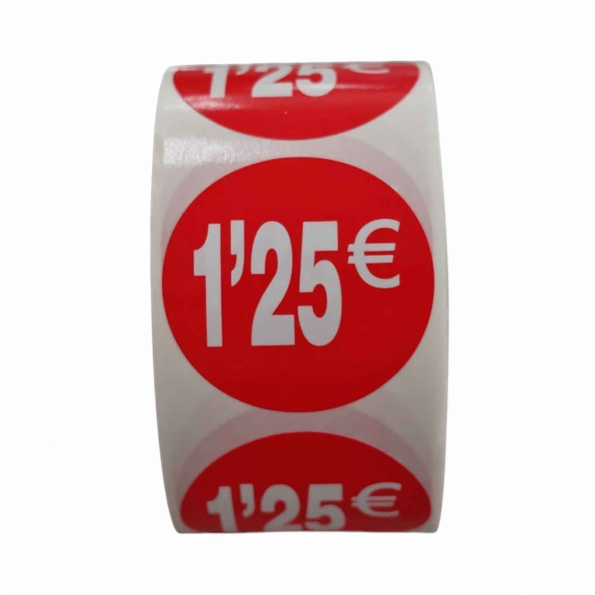 1000 Etiquetas de Precio"1€-30€" - Rojo Flúor Ø 35mm - 2 Rollo de 500 Unidades - BOLSASYMASBCN.COM