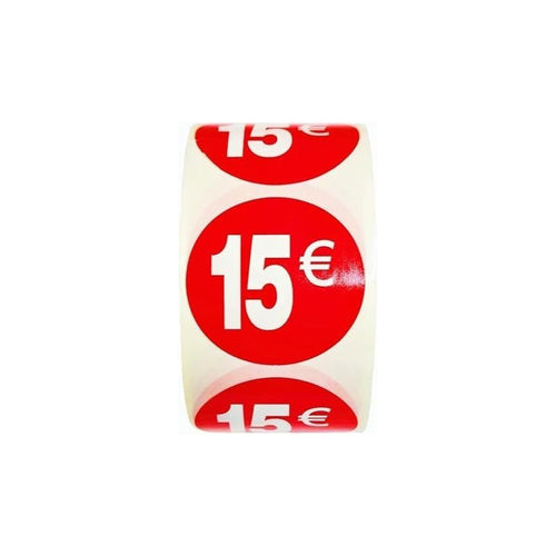 1000 Etiquetas de Precio"1€ - 30€" - Rojo Flúor Ø 35mm - 2 Rollo de 500 Unidades - BOLSASYMASBCN.COM