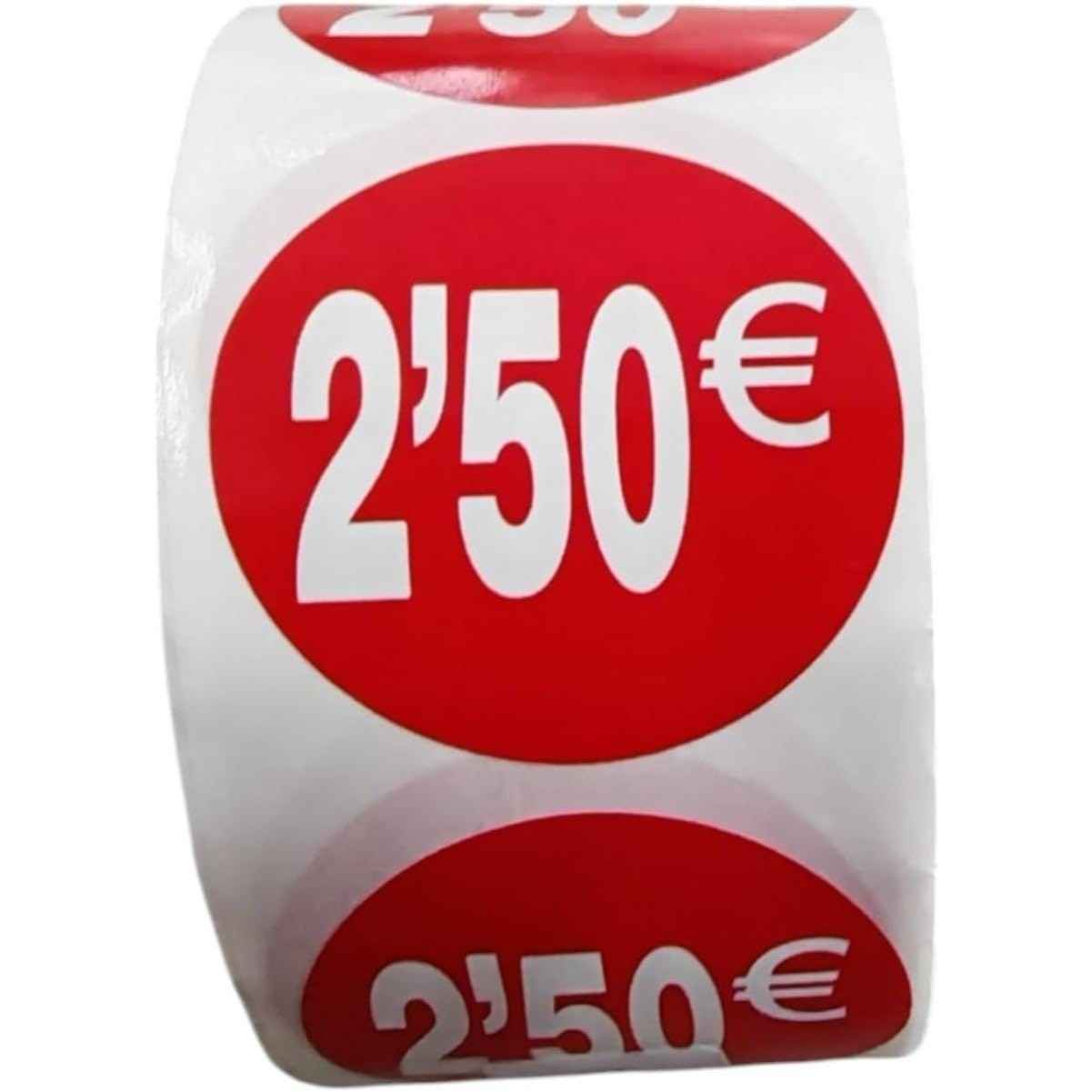 1000 Etiquetas de Precio"1€-30€" - Rojo Flúor Ø 35mm - 2 Rollo de 500 Unidades - BOLSASYMASBCN.COM