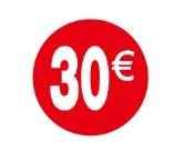 1000 Etiquetas de Precio"1€-30€" - Rojo Flúor Ø 35mm - 2 Rollo de 500 Unidades - BOLSASYMASBCN.COM