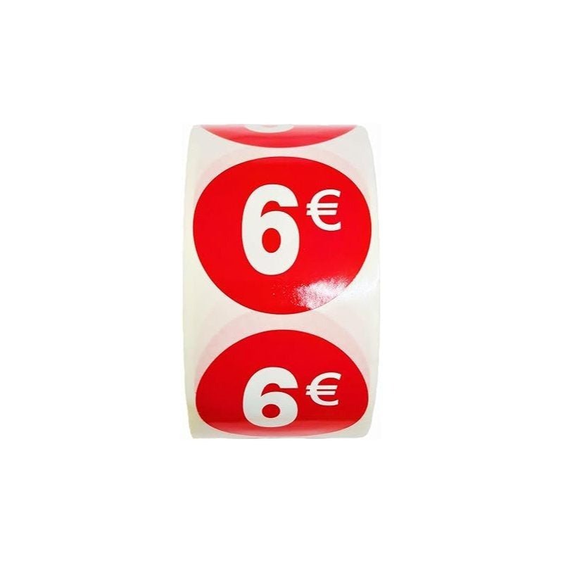 1000 Etiquetas de Precio"1€ - 30€" - Rojo Flúor Ø 35mm - 2 Rollo de 500 Unidades - BOLSASYMASBCN.COM