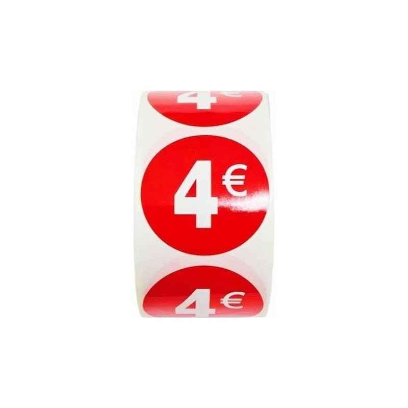 1000 Etiquetas de Precio"1€-30€" - Rojo Flúor Ø 35mm - 2 Rollo de 500 Unidades - BOLSASYMASBCN.COM