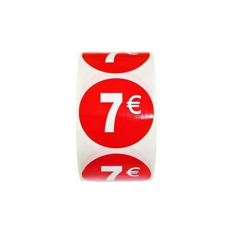 1000 Etiquetas de Precio"1€-30€" - Rojo Flúor Ø 35mm - 2 Rollo de 500 Unidades - BOLSASYMASBCN.COM