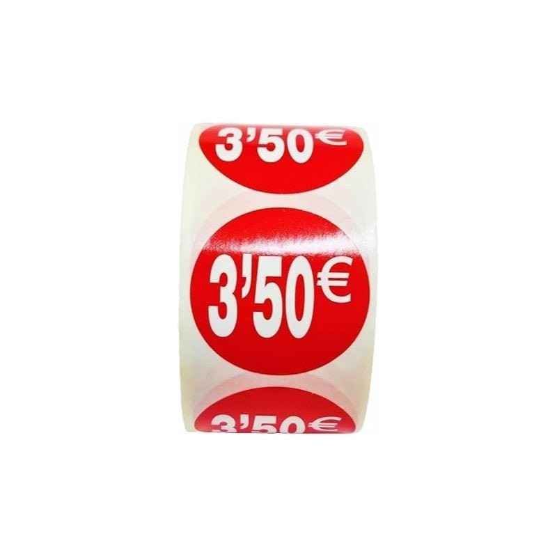 1000 Etiquetas de Precio"1€-30€" - Rojo Flúor Ø 35mm - 2 Rollo de 500 Unidades - BOLSASYMASBCN.COM
