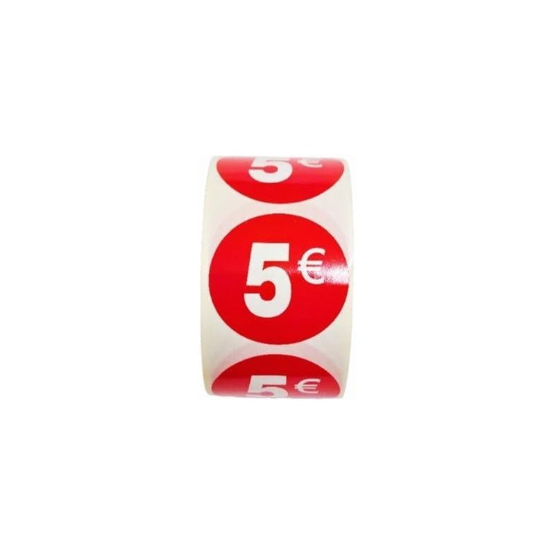 1000 Etiquetas de Precio"1€ - 30€" - Rojo Flúor Ø 35mm - 2 Rollo de 500 Unidades - BOLSASYMASBCN.COM