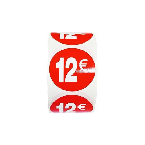1000 Etiquetas de Precio"1€ - 30€" - Rojo Flúor Ø 35mm - 2 Rollo de 500 Unidades - BOLSASYMASBCN.COM