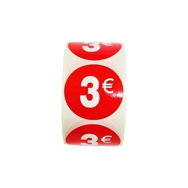 1000 Etiquetas de Precio"1€-30€" - Rojo Flúor Ø 35mm - 2 Rollo de 500 Unidades - BOLSASYMASBCN.COM