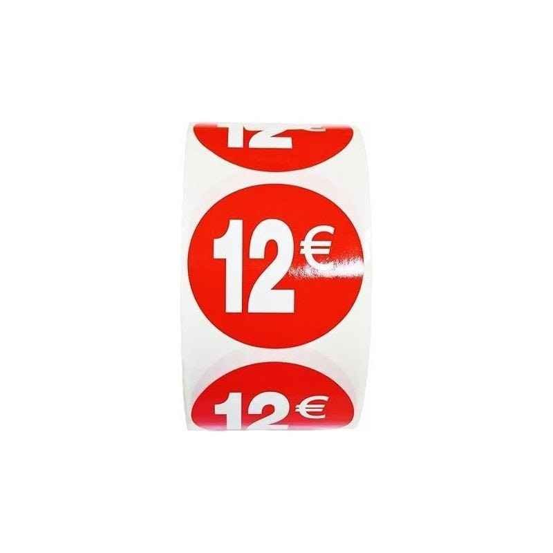 1000 Etiquetas de Precio"1€-30€" - Rojo Flúor Ø 35mm - 2 Rollo de 500 Unidades - BOLSASYMASBCN.COM