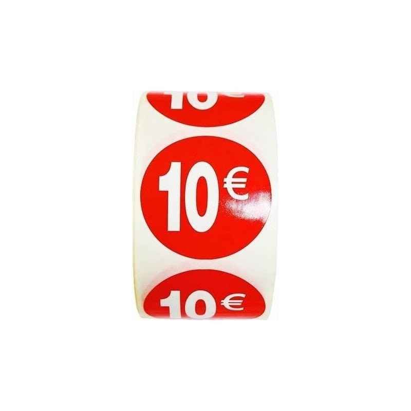 1000 Etiquetas de Precio"1€-30€" - Rojo Flúor Ø 35mm - 2 Rollo de 500 Unidades - BOLSASYMASBCN.COM