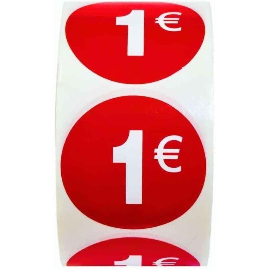 1000 Etiquetas de Precio"1€-30€" - Rojo Flúor Ø 35mm - 2 Rollo de 500 Unidades - BOLSASYMASBCN.COM
