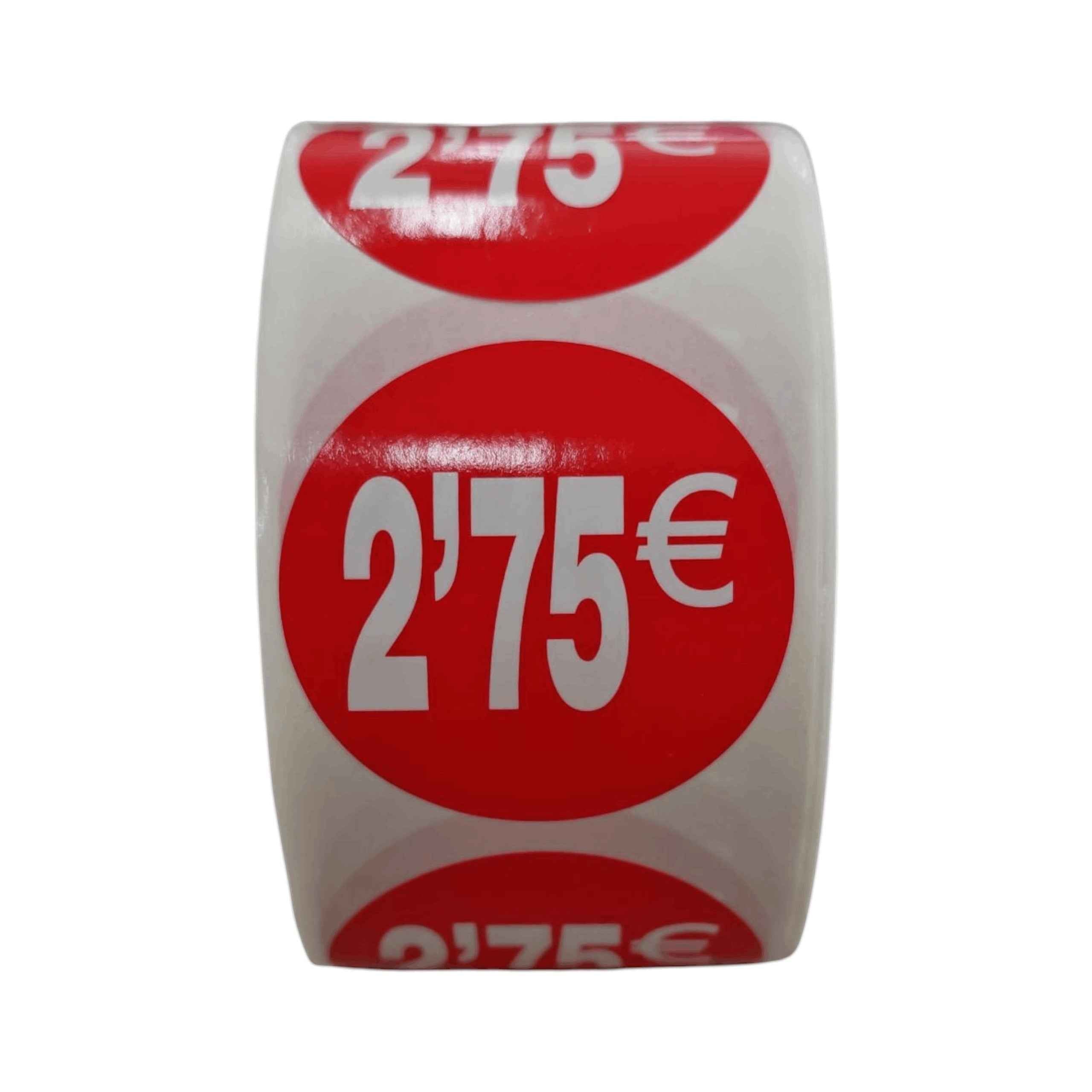 1000 Etiquetas de Precio"1€-30€" - Rojo Flúor Ø 35mm - 2 Rollo de 500 Unidades - BOLSASYMASBCN.COM