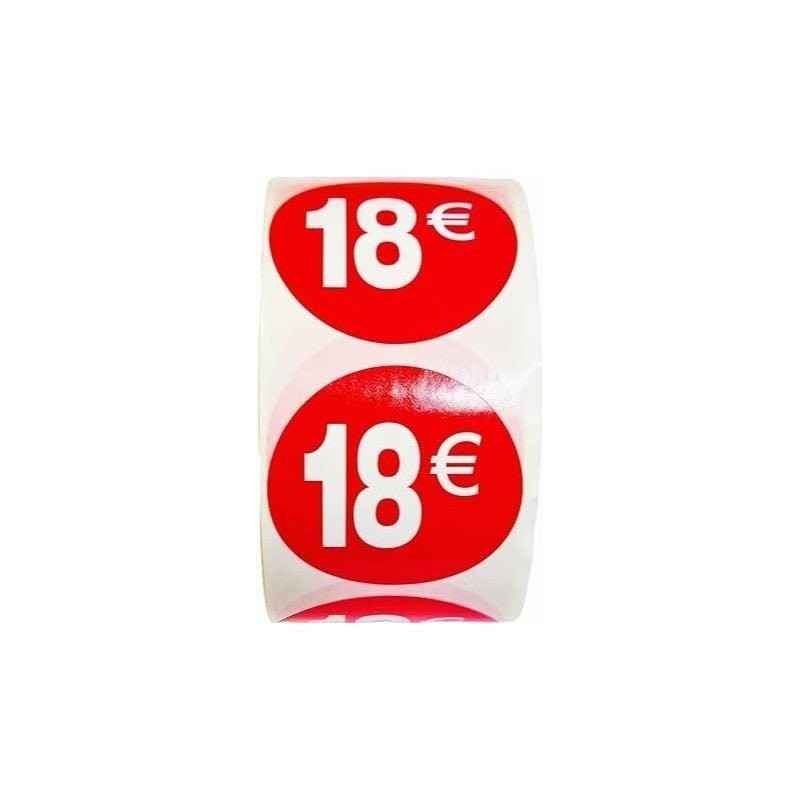 1000 Etiquetas de Precio"1€-30€" - Rojo Flúor Ø 35mm - 2 Rollo de 500 Unidades - BOLSASYMASBCN.COM