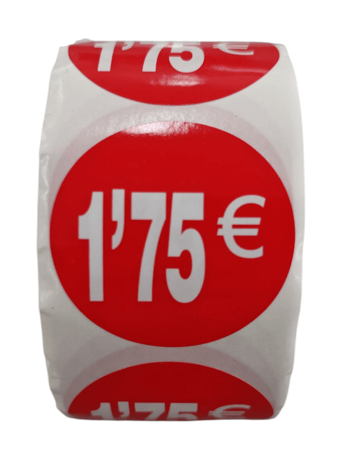 1000 Etiquetas de Precio"1€ - 30€" - Rojo Flúor Ø 35mm - 2 Rollo de 500 Unidades - BOLSASYMASBCN.COM