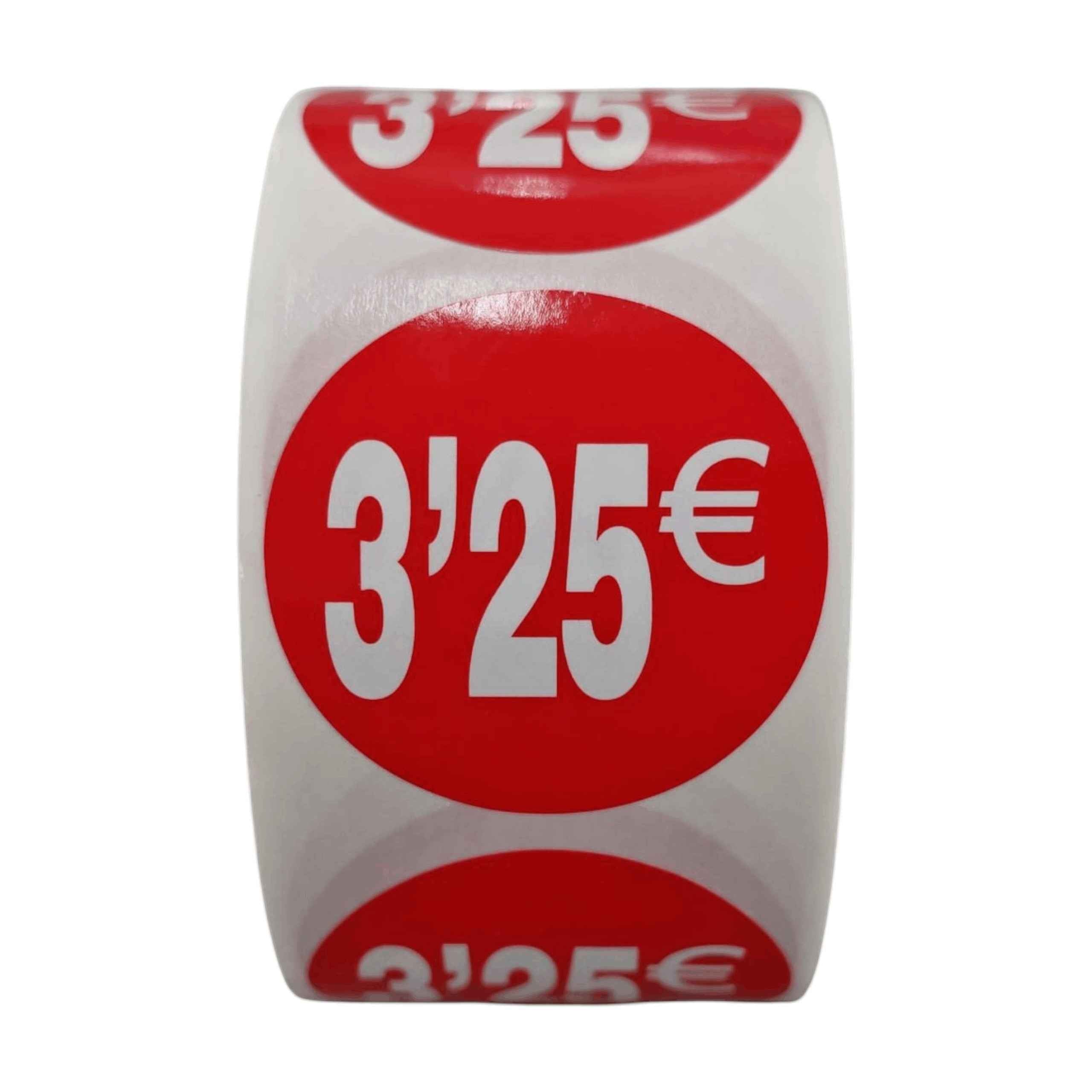 1000 Etiquetas de Precio"1€-30€" - Rojo Flúor Ø 35mm - 2 Rollo de 500 Unidades - BOLSASYMASBCN.COM