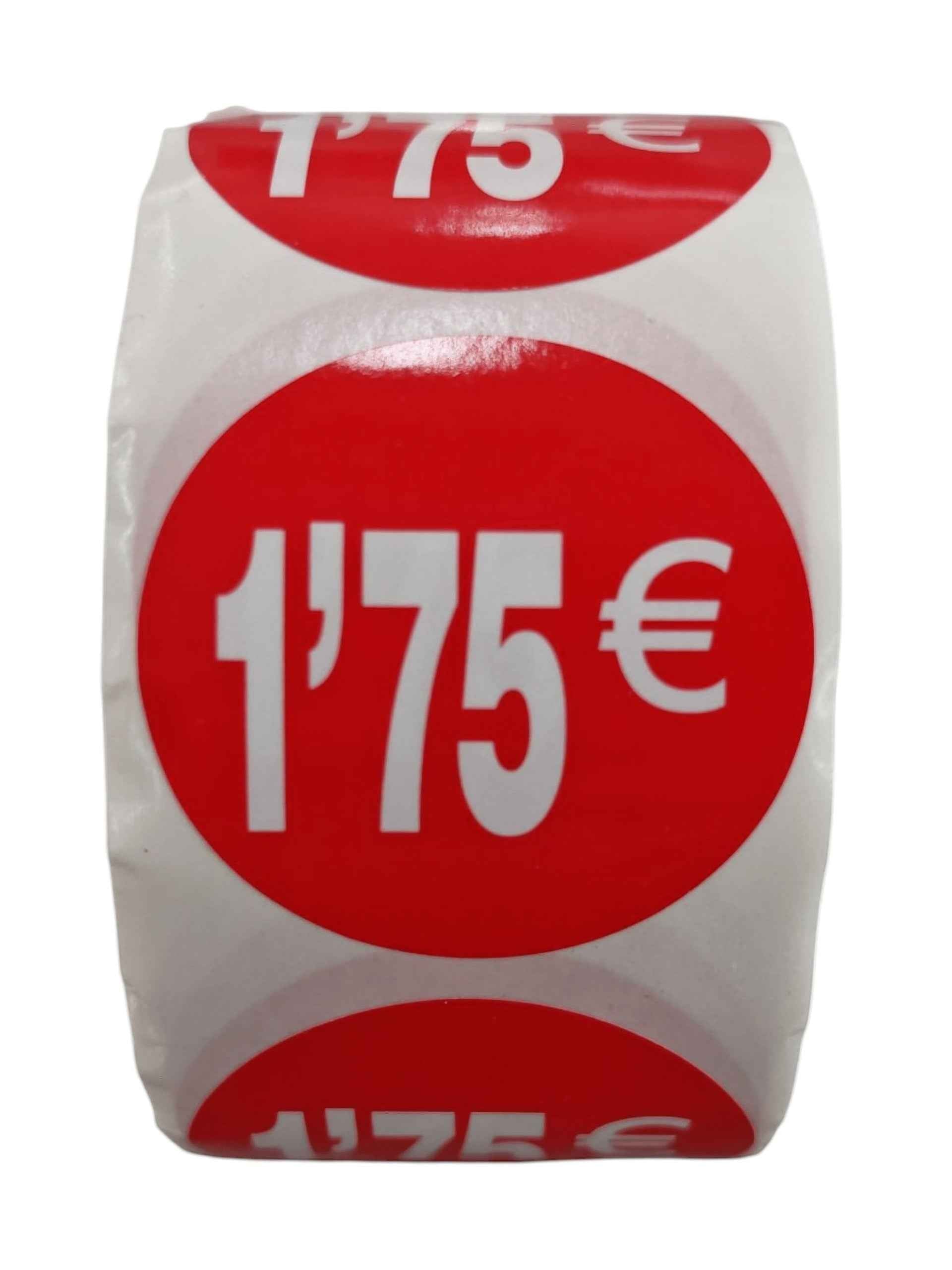 1000 Etiquetas de Precio"1€-30€" - Rojo Flúor Ø 35mm - 2 Rollo de 500 Unidades - BOLSASYMASBCN.COM