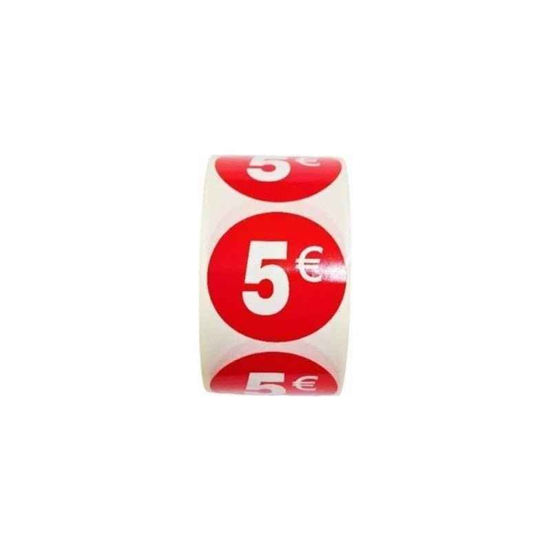 1000 Etiquetas de Precio"1€-30€" - Rojo Flúor Ø 35mm - 2 Rollo de 500 Unidades - BOLSASYMASBCN.COM