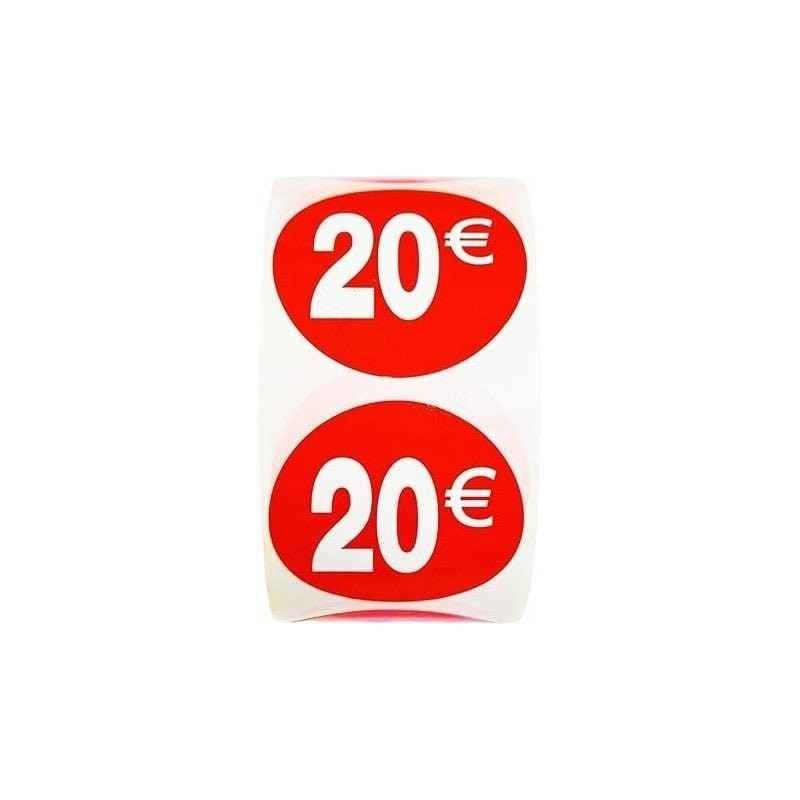 1000 Etiquetas de Precio"1€-30€" - Rojo Flúor Ø 35mm - 2 Rollo de 500 Unidades - BOLSASYMASBCN.COM