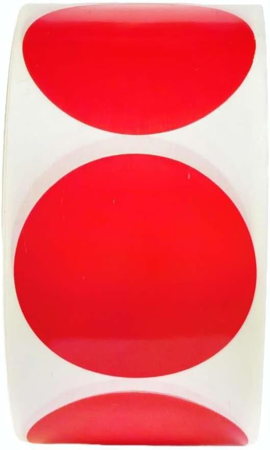 1000 Etiquetas de Precio"1€ - 30€" - Rojo Flúor Ø 35mm - 2 Rollo de 500 Unidades - BOLSASYMASBCN.COM