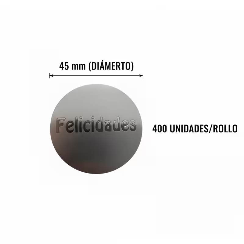 400 Etiquetas Adhesivas Felicidades, Plateadas, 45 mm