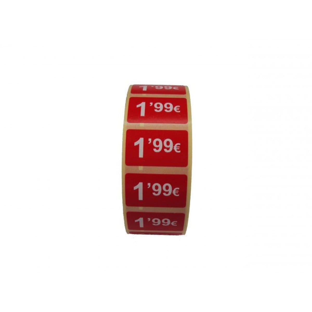 2000 Etiquetas de Precio "0.99€-99.99€" - Rojo Flúor 25x15mm Rectangular - 2 Rollo de 1000 Unidades