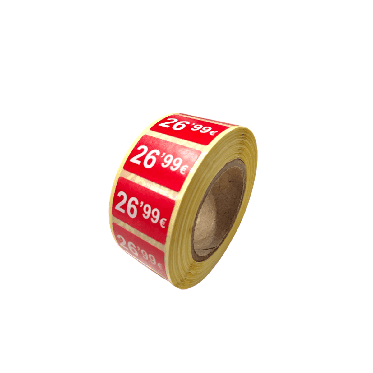 2000 Etiquetas de Precio "0.99€-99.99€" - Rojo Flúor 25x15mm Rectangular - 2 Rollo de 1000 Unidades