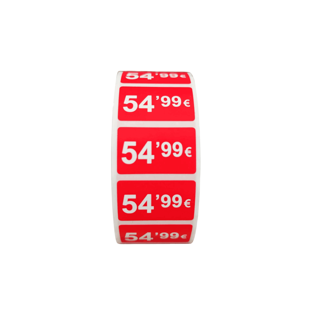 2000 Etiquetas de Precio "0.99€-99.99€" - Rojo Flúor 25x15mm Rectangular - 2 Rollo de 1000 Unidades