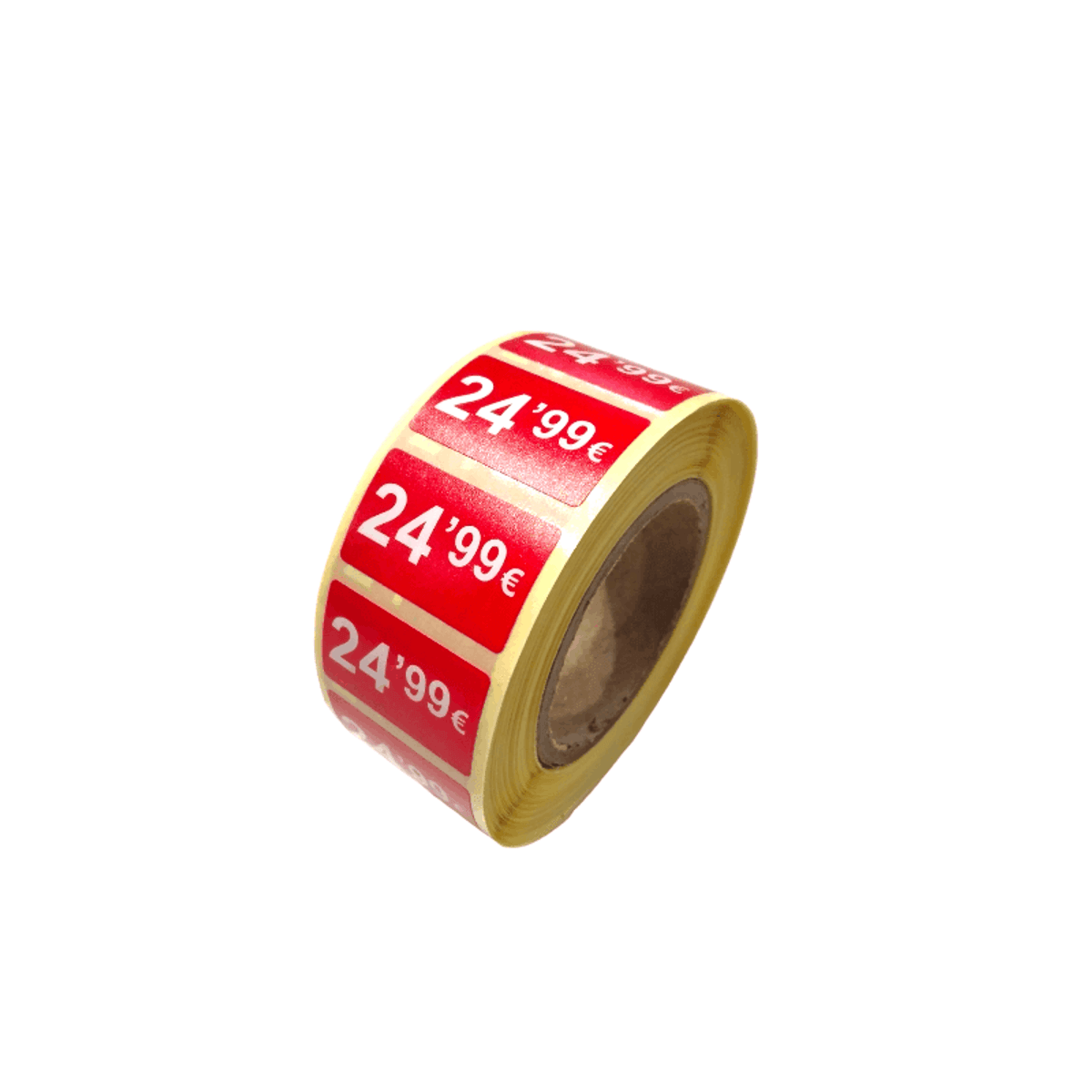 2000 Etiquetas de Precio "0.99€-99.99€" - Rojo Flúor 25x15mm Rectangular - 2 Rollo de 1000 Unidades