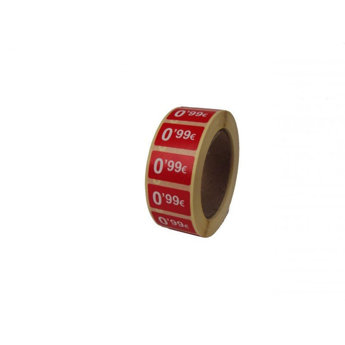 2000 Etiquetas de Precio "0.99€-99.99€" - Rojo Flúor 25x15mm Rectangular - 2 Rollo de 1000 Unidades