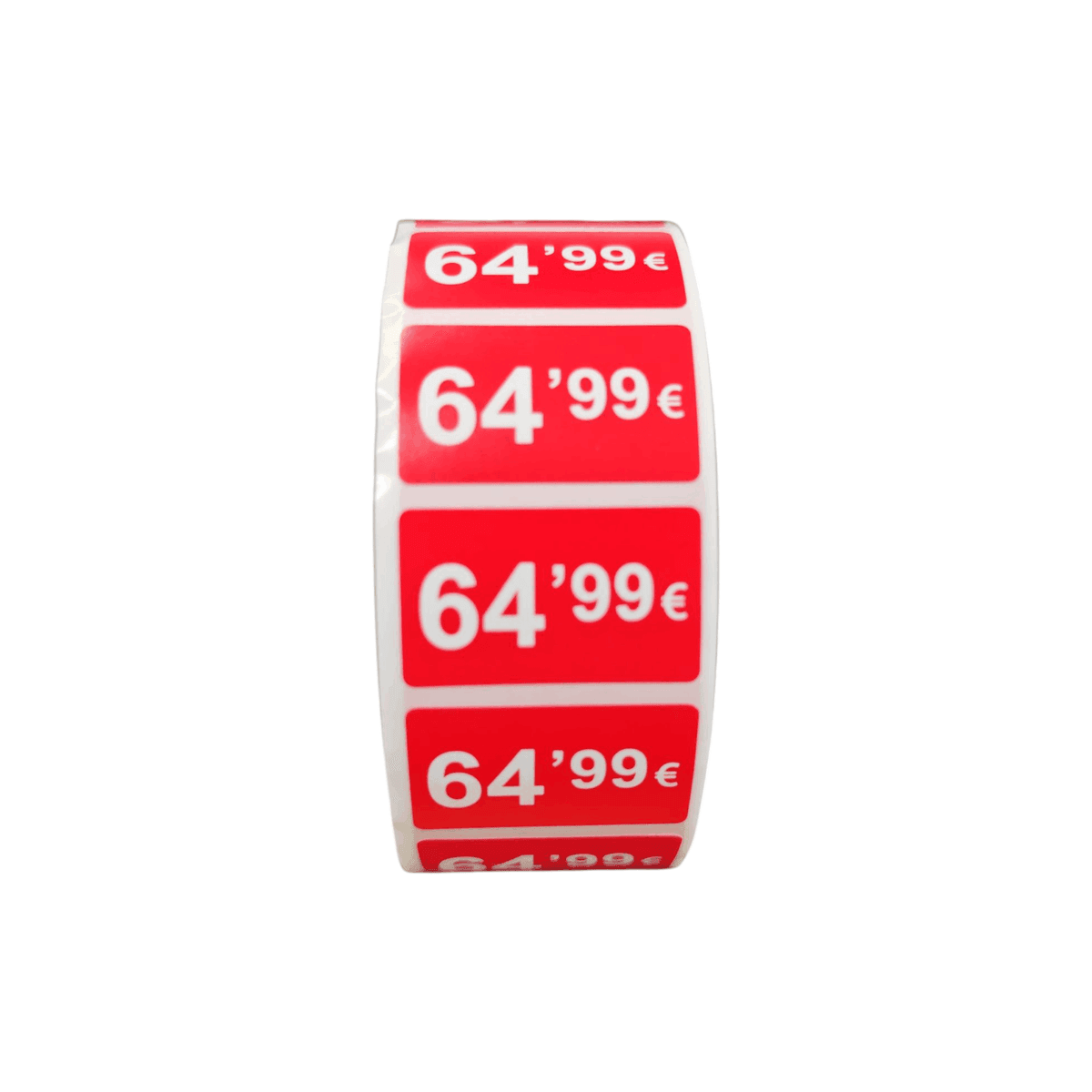 2000 Etiquetas de Precio "0.99€-99.99€" - Rojo Flúor 25x15mm Rectangular - 2 Rollo de 1000 Unidades