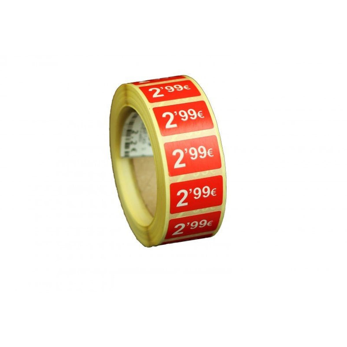 2000 Etiquetas de Precio "0.99€-99.99€" - Rojo Flúor 25x15mm Rectangular - 2 Rollo de 1000 Unidades