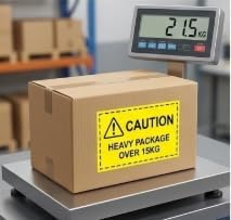 250 Etiquetas Adhesivas de Advertencia “CAUTION HEAVY PACKAGE OVER 15KG” – 100x50mm – Etiquetas de precaución para Paquetes Pesados – Pegatinas de Seguridad para Envíos, Logística，Amazon FBA y Almacén - BOLSASYMASBCN.COM