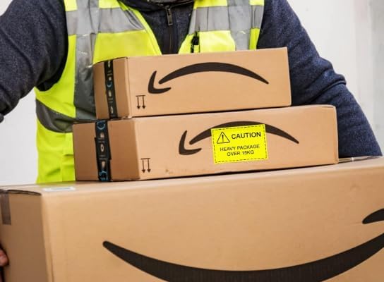 250 Etiquetas Adhesivas de Advertencia “CAUTION HEAVY PACKAGE OVER 15KG” – 100x50mm – Etiquetas de precaución para Paquetes Pesados – Pegatinas de Seguridad para Envíos, Logística，Amazon FBA y Almacén - BOLSASYMASBCN.COM