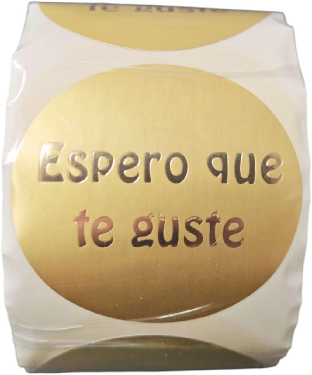 400 Etiquetas Adhesivas 'Espero que te guste', Doradas CON LETRA DORADA, 45mm - BOLSASYMASBCN.COM