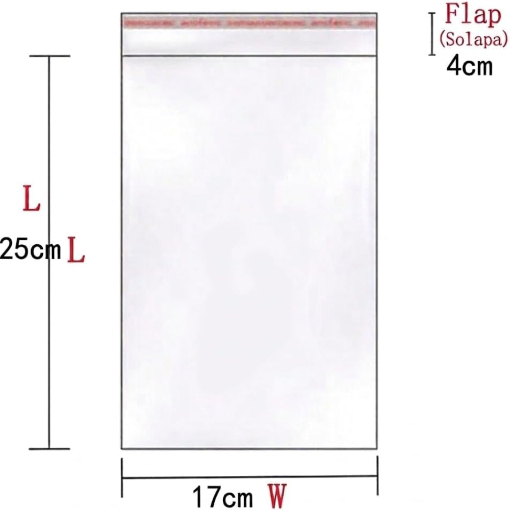 Bolsas de Plástico Transparentes con Solapa Adhesiva, Bolsas Celofán Autoadhesivas OPP, Bolsas para Embalaje, Envíos y Almacenamiento, Pack de 100 uds – Varias Medidas Disponibles