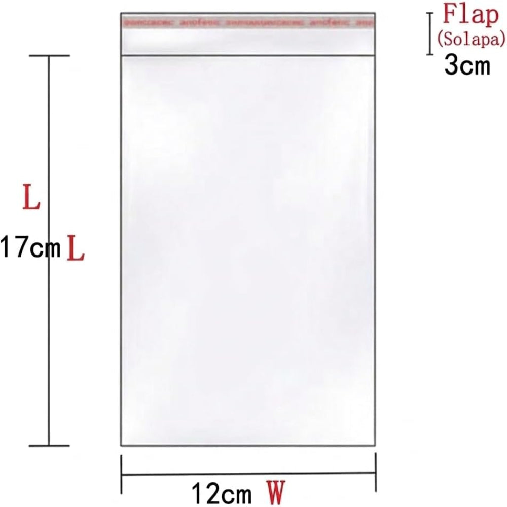 Bolsas de Plástico Transparentes con Solapa Adhesiva, Bolsas Celofán Autoadhesivas OPP, Bolsas para Embalaje, Envíos y Almacenamiento, Pack de 100 uds – Varias Medidas Disponibles