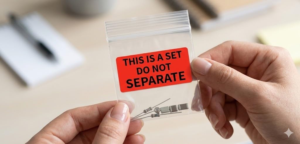 500 Etiquetas de Advertencia "THIS IS A SET DO NOT SEPARATE" 50x25 mm - 2 Rollos de 500 Pegatinas Naranja Fluorescente - Alta Visibilidad para Logística y FBA - BOLSASYMASBCN.COM
