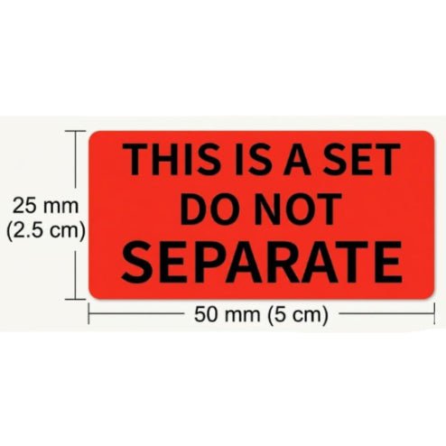 500 Etiquetas de Advertencia "THIS IS A SET DO NOT SEPARATE" 50x25 mm - 2 Rollos de 500 Pegatinas Naranja Fluorescente - Alta Visibilidad para Logística y FBA - BOLSASYMASBCN.COM