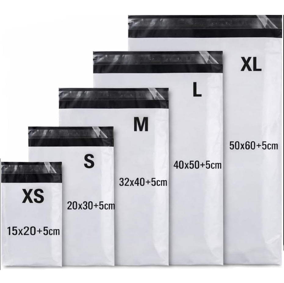 Bolsas para Envíos Autoadhesivos 100/1000 Unidades, Blancas, Impermeables e Resistentes, Plástico Reciclado, Sobres para envio de ropa y de embalaje