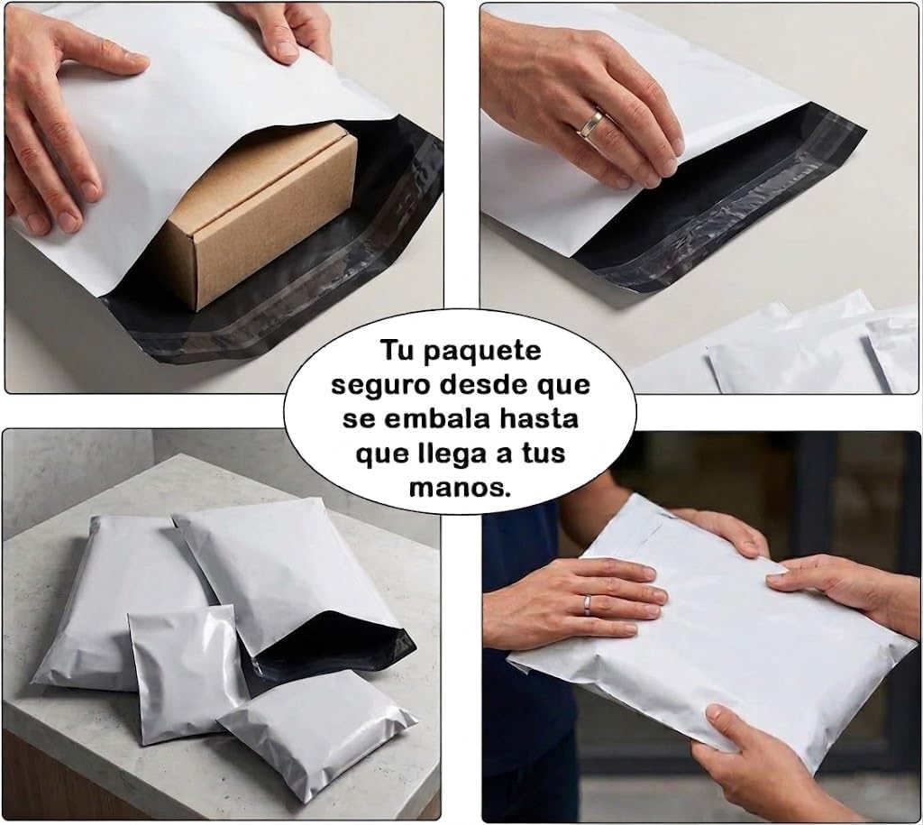 Bolsas para Envíos Autoadhesivos 100/1000 Unidades, Blancas, Impermeables e Resistentes, Plástico Reciclado, Sobres para envio de ropa y de embalaje