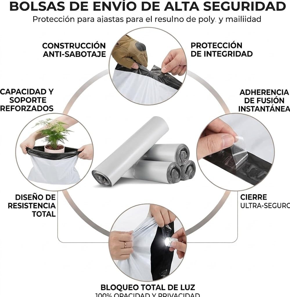 Bolsas para Envíos Autoadhesivos 100/1000 Unidades, Blancas, Impermeables e Resistentes, Plástico Reciclado, Sobres para envio de ropa y de embalaje