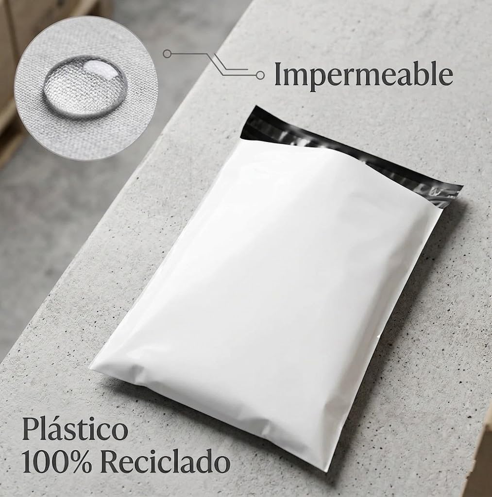 Bolsas para Envíos Autoadhesivos 100/1000 Unidades, Blancas, Impermeables e Resistentes, Plástico Reciclado, Sobres para envio de ropa y de embalaje
