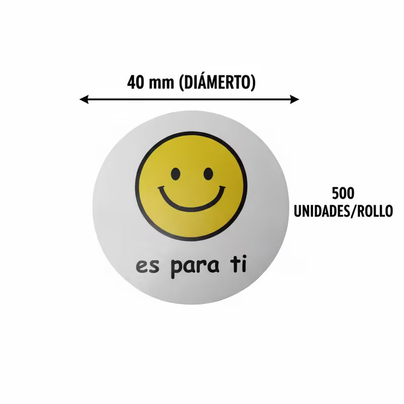 500 Etiquetas Adhesivas  'Es Para Ti'   40mm Redondas con Emoji Sonriente