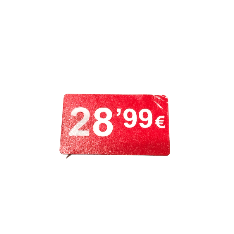 2000 Etiquetes de Preu "0.99€" - Vermell Fluor 25x15mm Rectangular - 2 Rotllo de 1000 Unitats