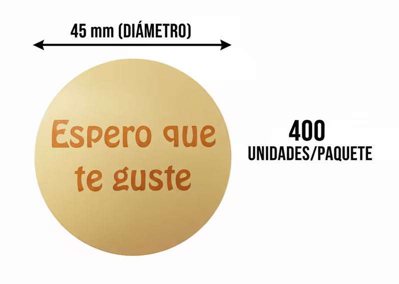 400 Etiquetas Adhesivas 'Espero que te guste', Doradas CON LETRA Bronce/Marron, 45mm